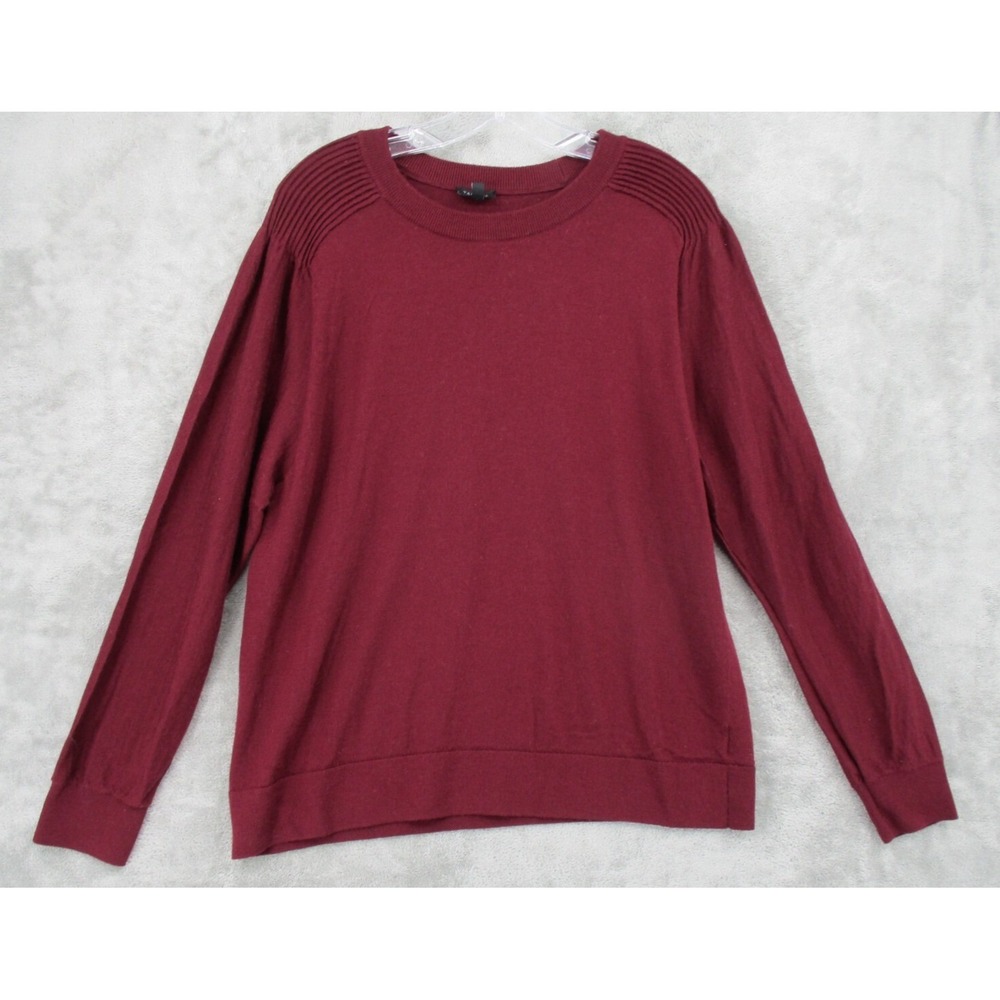 Talbots Sweater Womens Size XL Burgundy Red Merino Wool Ribbed Puff Sleeve Knit
